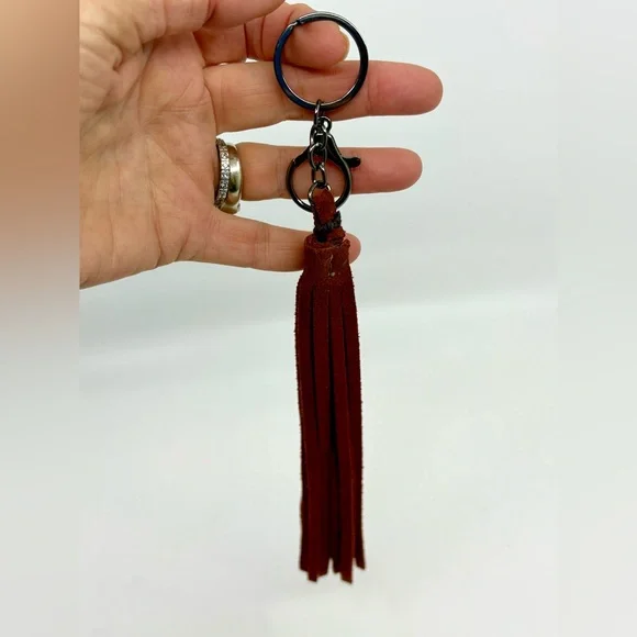 NEW Suede Soft Leather Tassel Keychain Bag Charm 10” Lengh - Picture 1 of 4